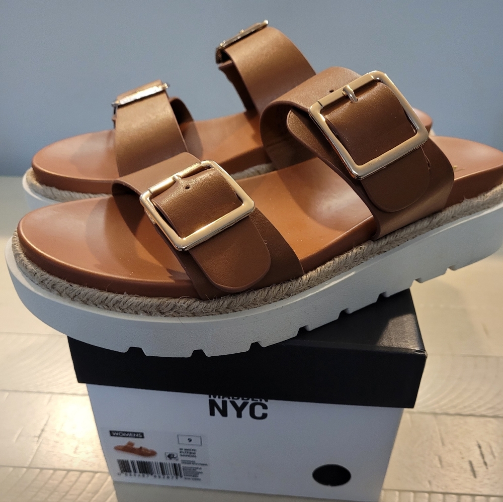 MADDEN NYC Camel Brown Double Strap Sandals NEW! - Picture 4 of 7